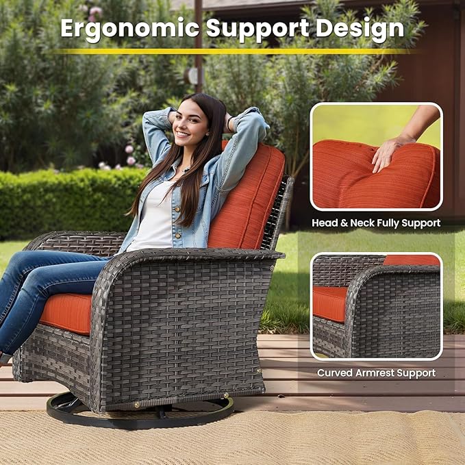 3 Pieces Patio Furniture Set, Outdoor Swivel Rocker Patio Chairs with Coffee Table, All Weather Thickened Cushion Patio Conversation Set for Porch Balcony Deck Poolside Garden Sunroom, Orange