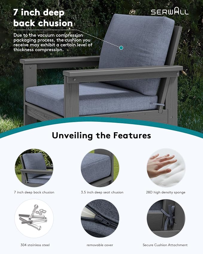 SERWALL HDPE Outdoor Couch with Coffee Table & Side Table & 15FT Umbrella