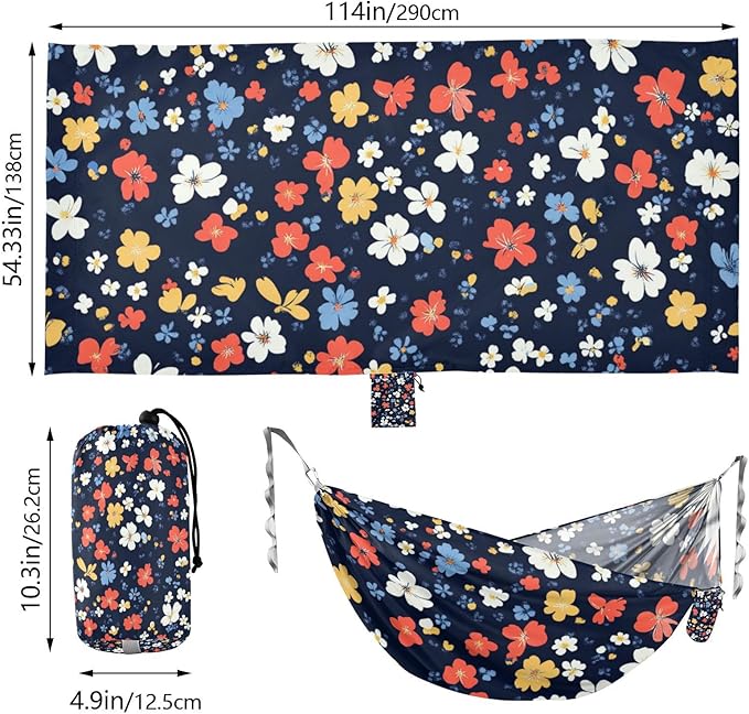 Multi-Small Flowers and Butterflies Color to Red and Blue_4 330lb Capacity Outdoor Hammocks with Hanging Rope Hanging Hammock for Outside Camping Essentials macas mexicanas de Patio para