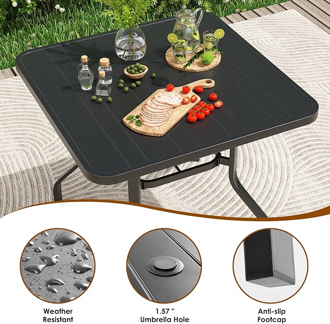 Soohow Patio Dining Set for 4, 5 Piece Outdoor Table and Chairs Set, 4 x Swivel Patio Chairs with Textilene Fabric and 35"x35" Outdoor Dining Table with 1.57" Umbrella Hole for Poolside, Backyard