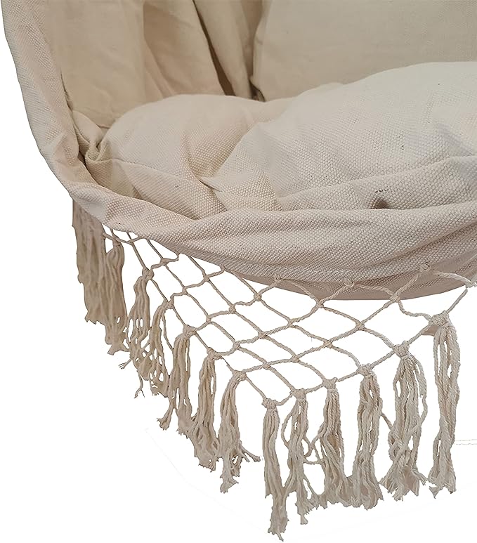 ALEKO Hanging Rope Swing Hammock Chair with Side Pocket and Wooden Spreader Bar, 2 Cushions and Hardware Kits Included, Max 440 Lbs Ivory HC01