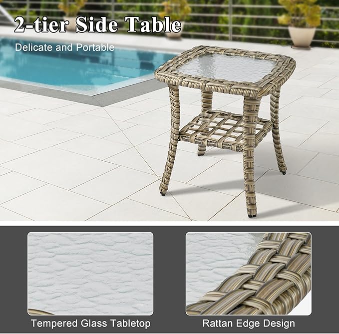 Patio Conversation Set,5 Pieces Wicker Patio Furnitures with Swivel Chair and Coffee Table,All Weather Patio Furniture Set for Garden,Backyard,Poolside and Patio,Grey
