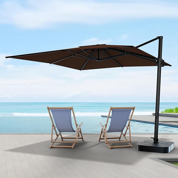 Midtown Umbrellas 9 x 9 Ft Outdoor Cantilever Patio Umbrella w/Sunbrella Bay Brown - Tilt 360° Rotate Offset Patio Umbrella, Deck Patio Umbrella, Backyard Umbrella & Garden Umbrella - Black Frame