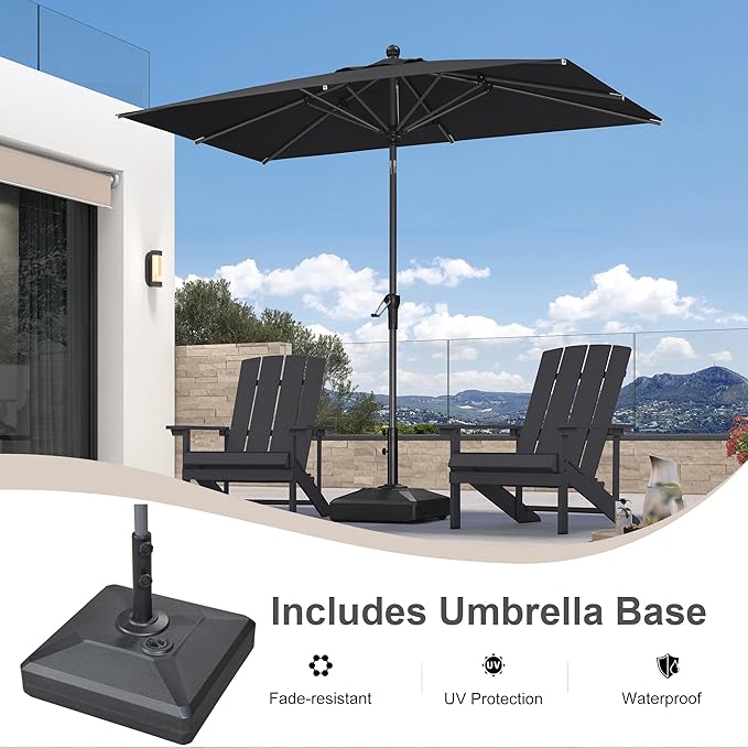 PURPLE LEAF 8' x 5' Rectangle Patio Market Umbrella with Base Outdoor Table Umbrellas Aluminum Frame Sun Shade with 8 Sturdy Ribs Tilt for Garden Deck Lawn Pool Gray