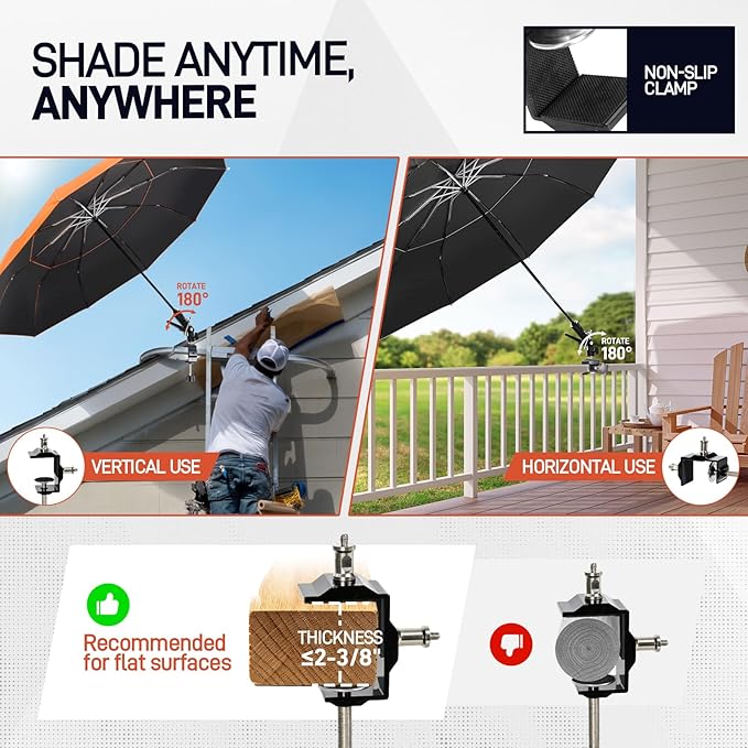 New 60" Folding Magnetic Umbrella,Designed for Outdoor Work,600lb Strong Suction Hvac Umbrella With Magnetic Base & Clamp,2-in-1 Sun & Rain Protection,180° Adjustable,Portable for HVAC(Orange)