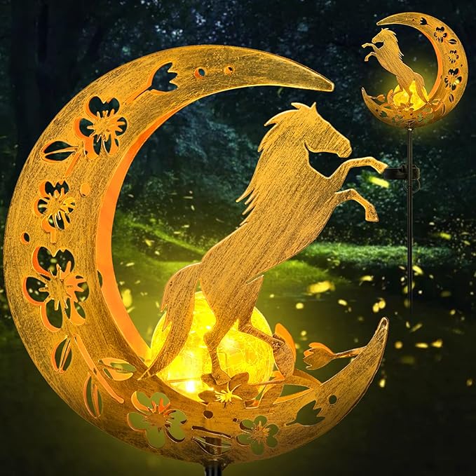 Solar Lights Outdoor Mothers Day Gifts Horse Garden Decor Mothers Day Gifts for Women Mom Grandma Sister Fairy Horse Solar Lights Metal Solar Garden Decoration Outside for Yard, Patio, Backyard, Lawn
