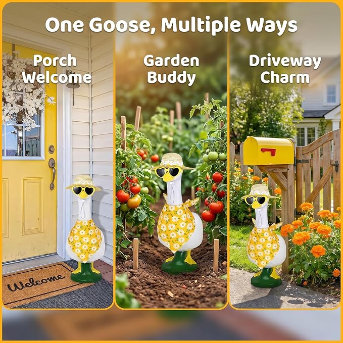3Pcs Summer Porch Goose Outfit, Daisy Flower Goose Outfit for 23" 17" Lawn Porch Goose