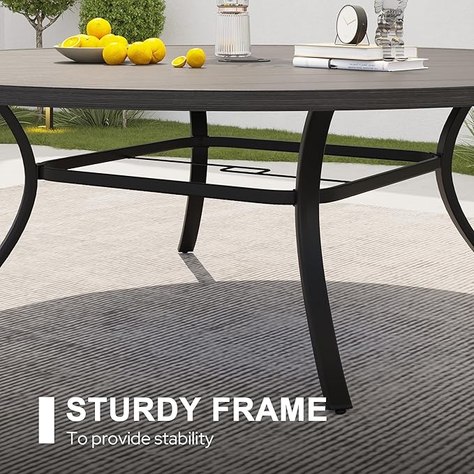 VICLLAX 9 Pieces Outdoor Dining Set, Patio Furniture Set Includes 60" Round Metal Table W/ 1.9" Umbrella Hole and 8 Padded Textilene Swivel Chairs for Porch, Lawn, Garden, Backyard
