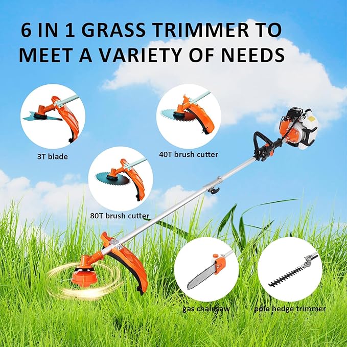 Weed Eater 52cc 2-Stroke Gas String Trimmer, 6 in 1 Weed Wacker with Guard Accessories