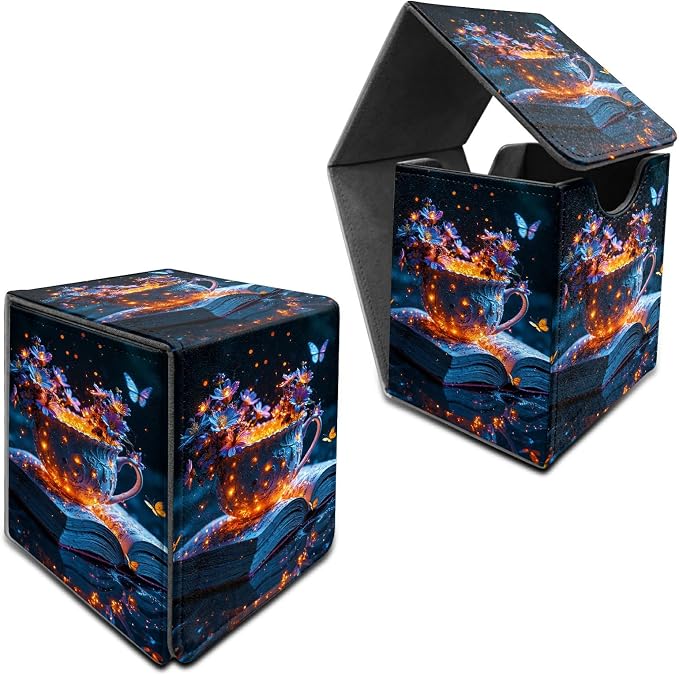 Purple Butterfly Cup Card Deck Box for MTG, Personalized Card Storage Case Fits 120+ Sleeved Cards, Premium Leather TCG Box with Strong Magnetic Closure for Magic, CCG, PTCG, Baseball Cards