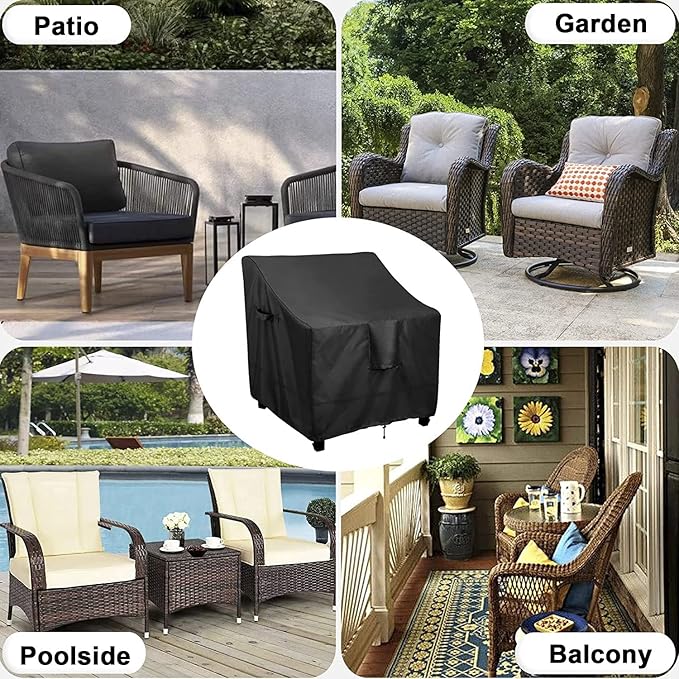 OutdoorLines Outdoor Waterproof Furniture Chair Cover - UV-Resistant Patio Lawn Chair Covers for Outdoor Furniture Windproof Heavy Duty Chair Covering, 2 Packs, 28Wx30Dx31H Inches, Black
