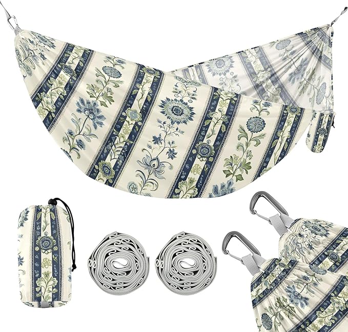 Camping Hammock Outdoor Hammocks for Outside Indian Flower Stripe Beach Trees Portable Lightweight with Pockets Tree Straps Indoor