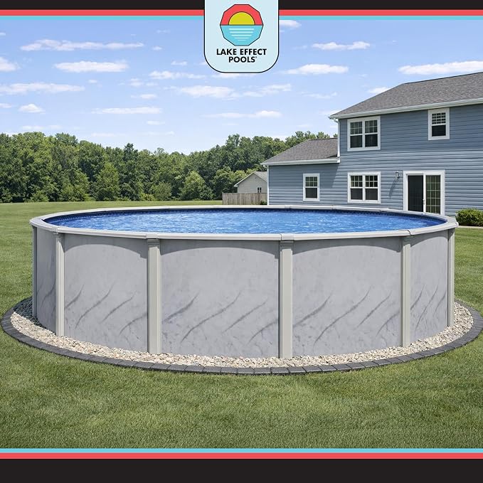 Lake Effect Pools 'Galleria' 15 ft Round Above Ground Swimming Pool | 52 Inch Steel Side Walls | Kit Includes: 25 Gauge Overlap Liner & Widemouth Skimmer