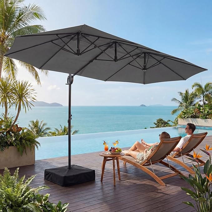 COSIEST 8 * 13FT Cantilever Patio Umbrella with Base,Large Rectangle Offset Umbrella，Heavy Duty Double-Sided Table Market Umbrella for Garden, Pool, Deck Shade, Dark Gray