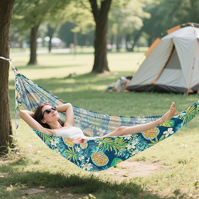 Camping Hammock Outdoor Hammocks for Outside Pineapple Flower Green Beach Trees Portable Lightweight with Pockets Tree Straps Indoor