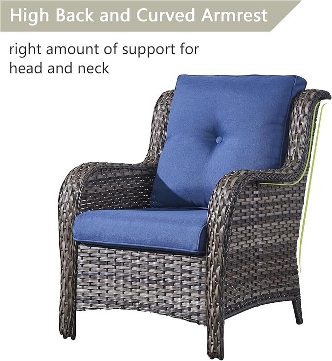 Rilyson Wicker Patio Furniture Set - 4 Piece Rattan Outdoor Sectional Conversation Sets with 2 Chairs and 2 Ottomans for Porch Deck Garden(Mixed Grey/Blue)