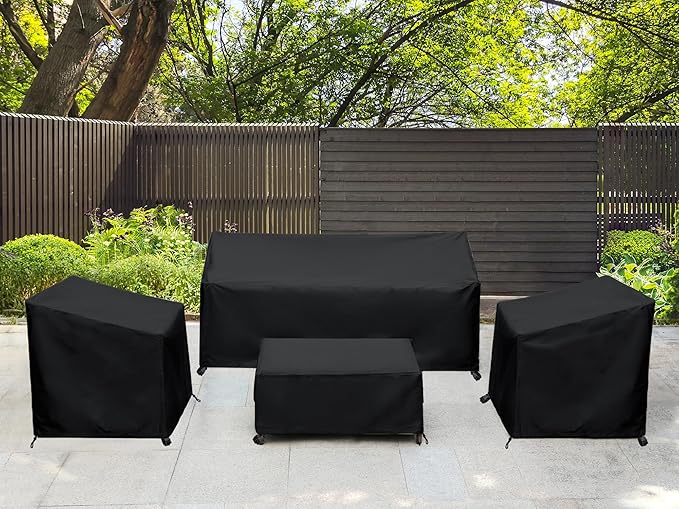 Patio Furniture Covers,Outdoor Furniture Cover Waterproof,Patio Furniture Set Covers for 4 Piece Outdoor Conversation Set,Patio Covers Set X-Large (Black)