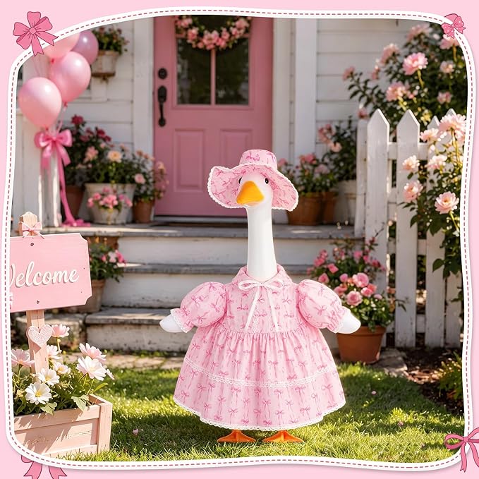 FuWeave Fall Porch Goose Outfit for Lawn Decor | Fits 23"/17" Lawn Plastic/Cement Statue Goose Costume Dress for Front Outdoor Courtyard Garden Patio Yard Decoration