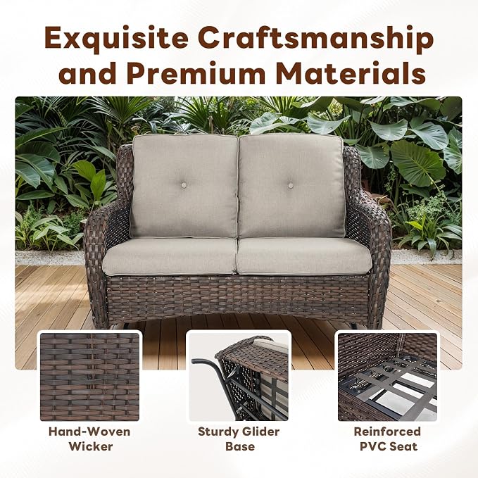 Belord 5 Piece Outdoor Wicker Furniture, Patio Swivel Rocking Chairs with Loveseat and 3 Seat Sofa,All Weather Patio Conversation Furniture Set, for Backyard Poolside Brown Wicker/Gray
