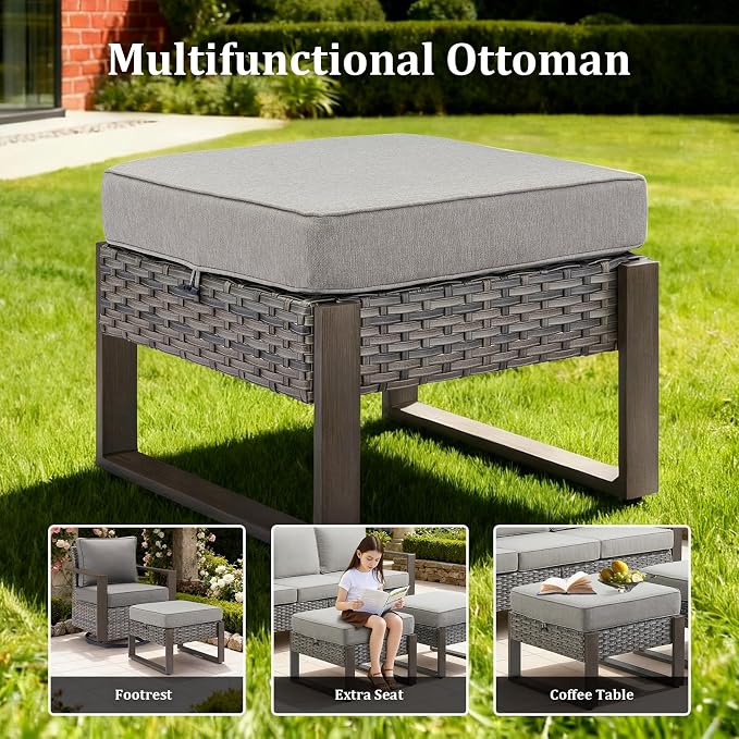 7-Piece Outdoor Patio Furniture Set with Swivel Chairs & Rattan Chairs, All-Weather Wicker Sofa Set for Garden, Yard, Porch and Poolside Seating, Grey/Grey