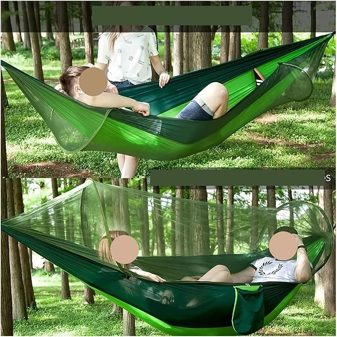 Hammocks, Automatic Quick-Opening Mosquito Net Hammock Outdoor Camping Pole Swing,for Outside(Blue)