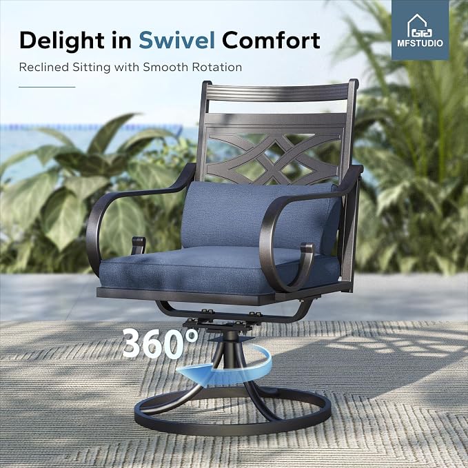 MFSTUDIO 7 PCS, Patio Dining Set, 59"×35", Swivel Chairs, Umbrella Hole | Blue, Steel, Metal, E-coated frame