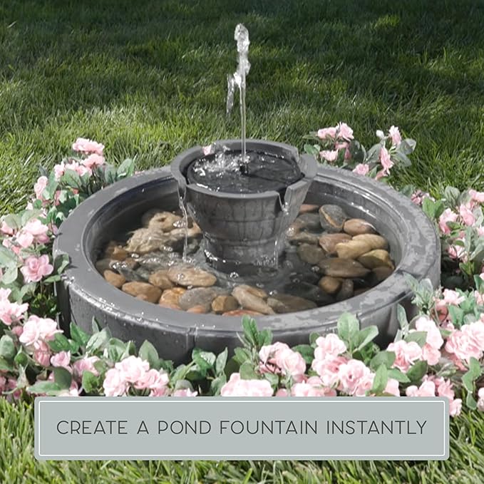 Bernini Lago Pond Fountain - Cordless Garden Fountain for Zen Sound, Beautiful Garden Water Features Decor Piece for Yard, Deck or Patio (White Stone)