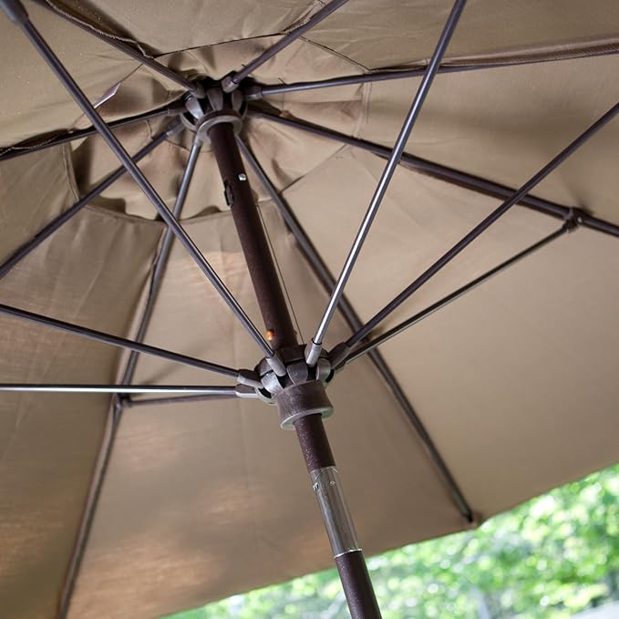 California Umbrella 11' Round Crank Lift, Collar Tilt, Aluminum Pole, Fiberglass Rib Patio Umbrella, Black Finish