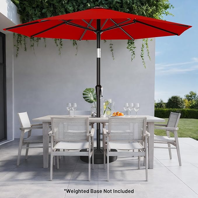 AreShark 10 FT Outdoor Patio Umbrella, Patio Table Umbrella with Push Button Tilt and Crank, Outdoor Patio Umbrellas with 8 Fiberglass Ribs, Patio Umbrellas for Market, Garden, Pool (Red)