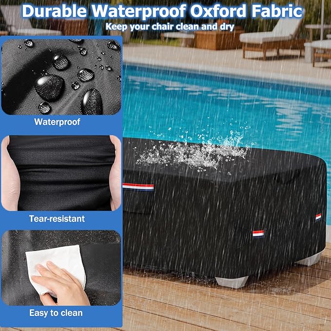 Outdoor Waterproof Lounge Chair Covers for 4-6 Stackable Patio Chaise Lounge Chairs,Heavy Duty Durable Chaise Loungers Cover for Stacked Pool Lounge Chairs,80'' L x 32" W x 40" H,Black