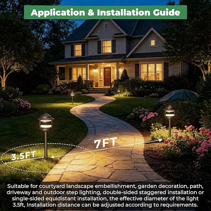 Gardencoin Pagoda Low Voltage Landscape Pathway Lights, 12V Outdoor LED Path Lights Wired, Aluminum Walkway Lighting with 4W 2700K Replaceable G4 Bulb, Bronze Classic 3-Tier Lantern, 6 Pack