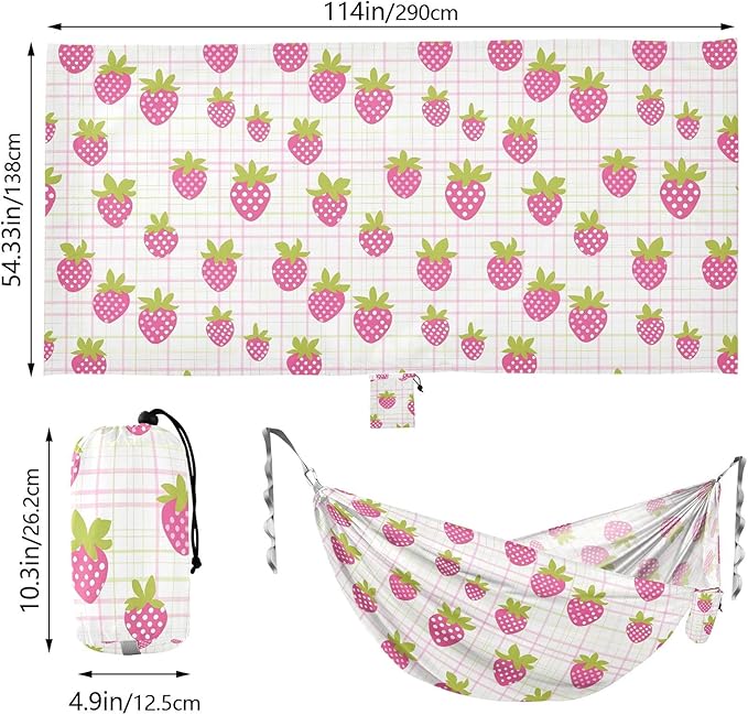 Camping Hammock Outdoor Hammocks for Outside Strawberries Lattice Beach Trees Portable Lightweight with Pockets Tree Straps Indoor Small