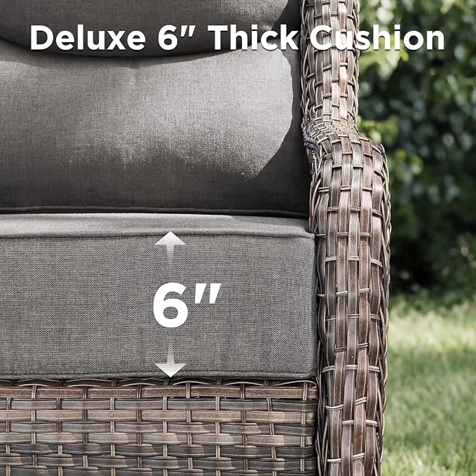 Luxury Patio Furniture Set with Fire Pit Table-10 Pieces All Weather Outdoor Swivel Rocker Chairs with Sofa and Ottomans. Outdoors Patio Conversation Sets for Porch Deck Garden(Grey/Grey)