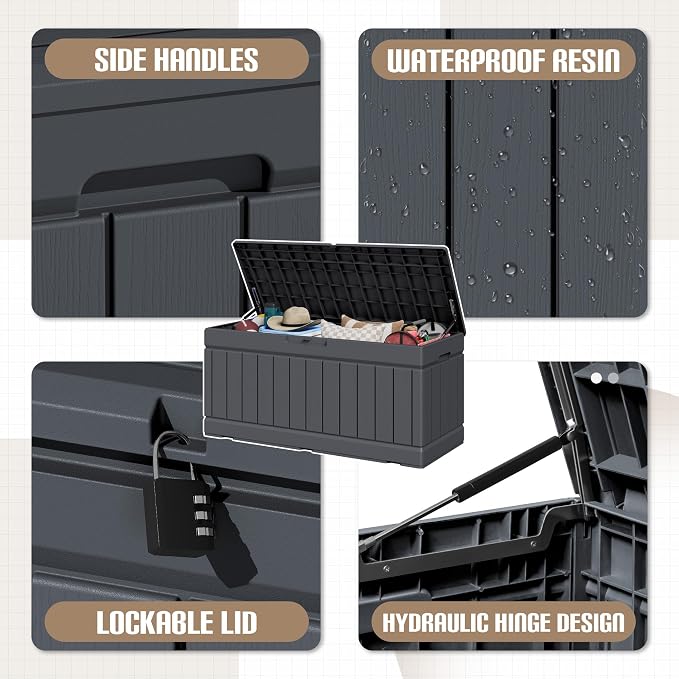 JUMMICO 78 Gallon Outdoor Deck Box Large Resin Storage Box for Patio Furniture Cushions, and Garden Tools (Gray)