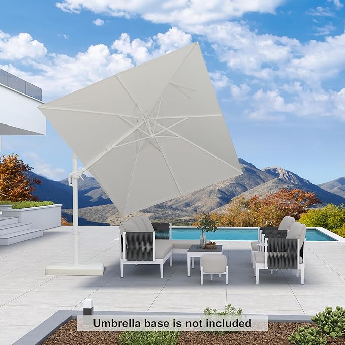 PURPLE LEAF 10 FT Right-left Tilt Patio Umbrella Swivel White Cantilever Umbrella with Tilt Aluminum Outdoor Umbrella with 360° Rotation for Deck Pool Garden, White