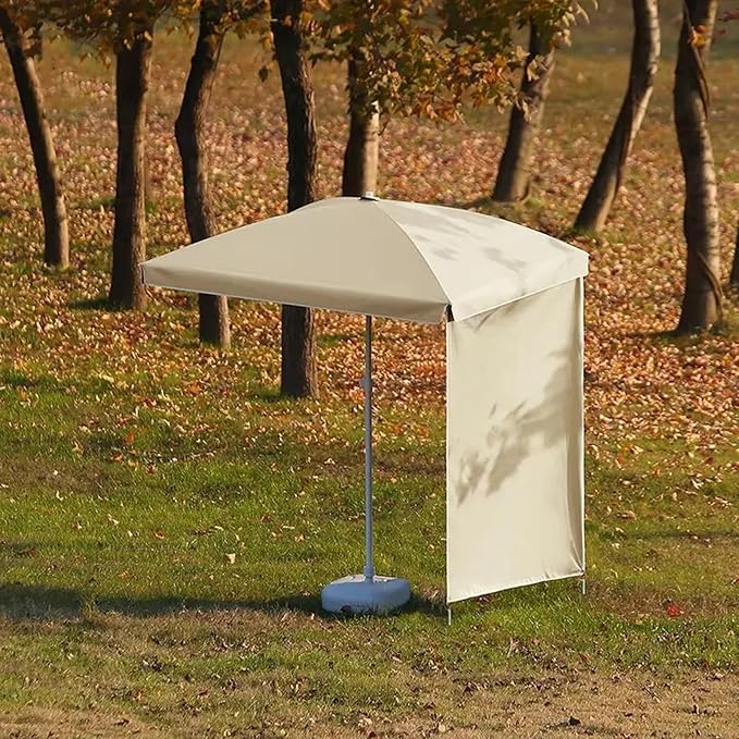 Foldable Outdoor Umbrella with Side Curtain for Privacy and Sun Protection, Patio Umbrella, for Beach Patio Garden Poolside Backyard(Coffee,Basic Version)