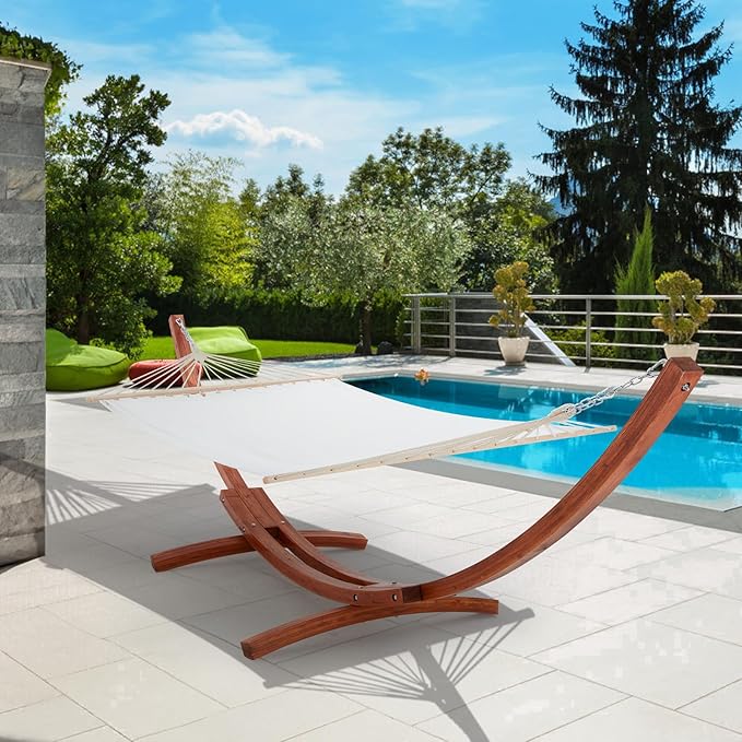 ECOTOUGE 12 FT Hammock with Stand, Single Person Heavy Duty Hammock Stand, Large Hammock Bed for Porch, Patio, Balcony, Garden, Backyard, White-Yellow