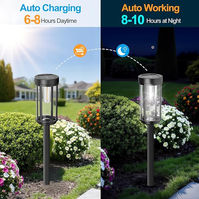 12 Pack Solar Lights Outdoor Waterproof for Garden Walkway Pathway Lawn Yard Decorative Modern Landscape Lighting. (Cool White Light, 12)