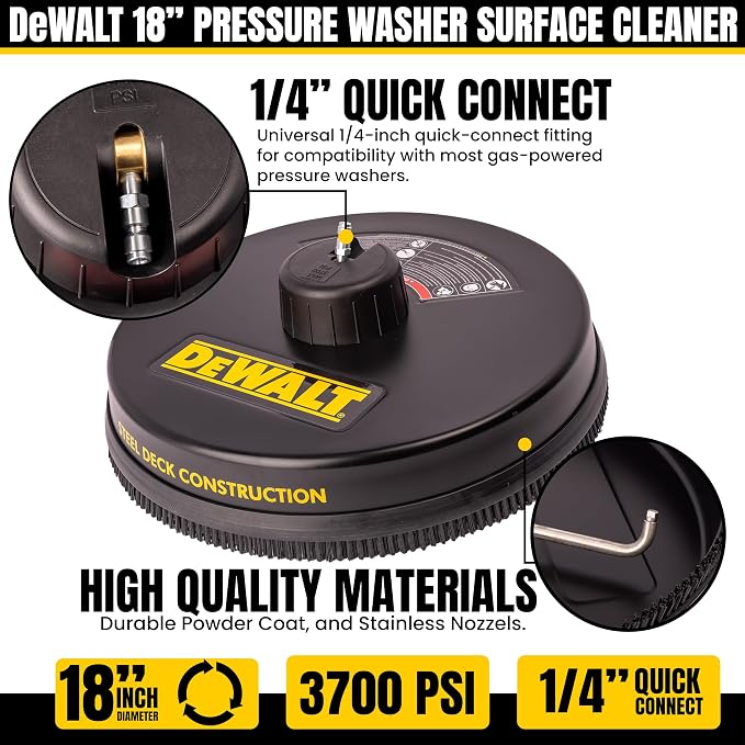 DXPA37SC Compatible with DeWALT 18" Surface Cleaner 1/4" Quick Connect Fitting for Cold Water Pressure Washers Rated up to 3700 PSI
