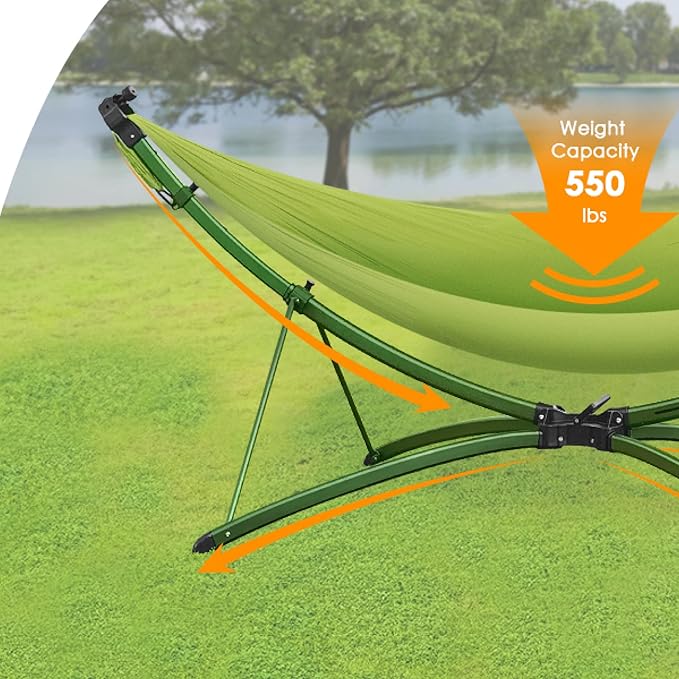 Portable Outdoor Hammock with Quick-Fold Stand and Adjustable Sunshade for Ultimate Relaxation in Gardens, Camping, and Beach Settings - Spacious Design with Storage Bag Included
