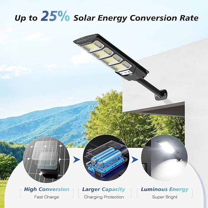 OKPRO Solar Lights Outdoor Waterproof, 320° Wide Angle Solar Street Light, 6500K Solar Flood Lights Outdoor Motion Sensor with Remote, Solar Security Lights for Yard 4-Pack