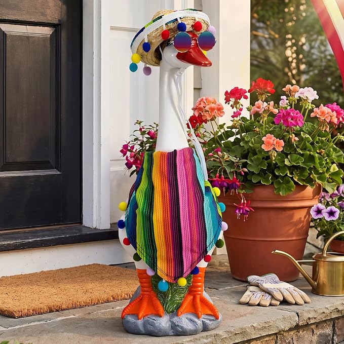 20 Inch Porch Goose Outfits,Large Outdoor Goose Statue,Garden Resin Front Duck Decor Gifts for Patio, Balcony,Yard Decorations, Housewarming Birthday Gifts