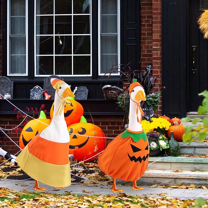 2 Set Halloween Goose Outfit Lawn Porch Goose Cloths Plastic Clothing Fall Halloween Outfit for 23 Inches Outdoor Patio Yard Lawn Art Decoration