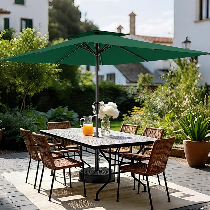 AreShark 8'x10' 2 Tiers Rectangular Patio Umbrella - Outdoor Umbrella Waterproof UV Protection, Market Table Umbrella w/Crank for Pool, Backyard, Deck(Dark Green)