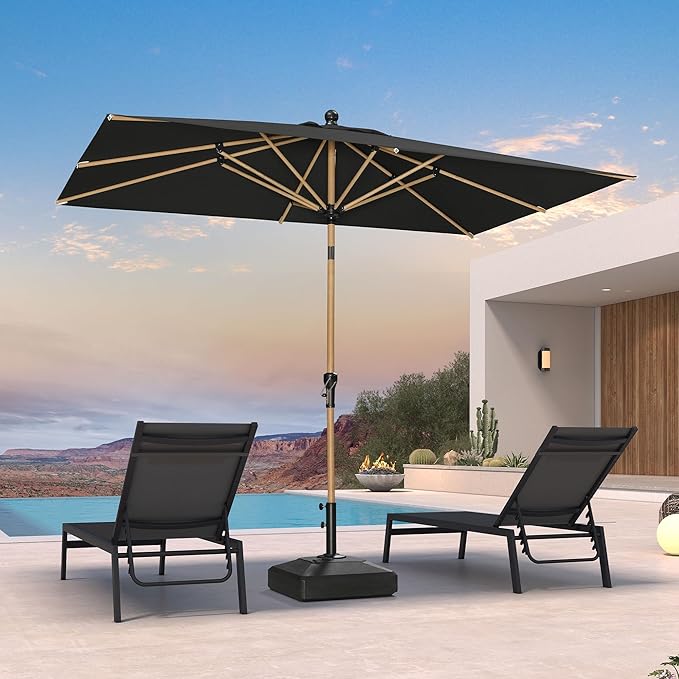 PURPLE LEAF 6' x 9' Patio Umbrella Rectangular Outdoor Table Umbrella Aluminum Market Umbrella with Push Button Tilt & 8 Sturdy Ribs and Crank for Garden Deck Patio, Black