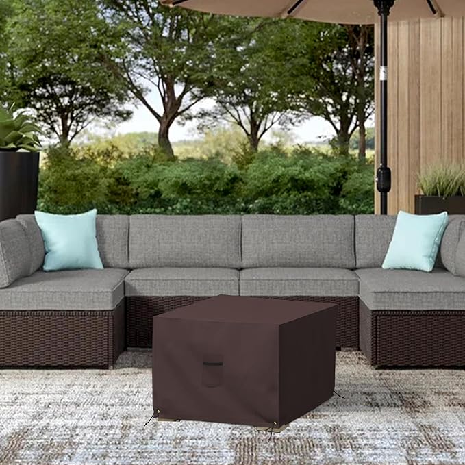 Covers & All Outdoor Ottoman Cover, 12 Oz PVC Coated Polyester, Waterproof Ottoman Slipcover, Square Patio Furniture Covers Suitable for Indoor and Outdoor Use (21" L x 21" W x 17" H, Coffee)