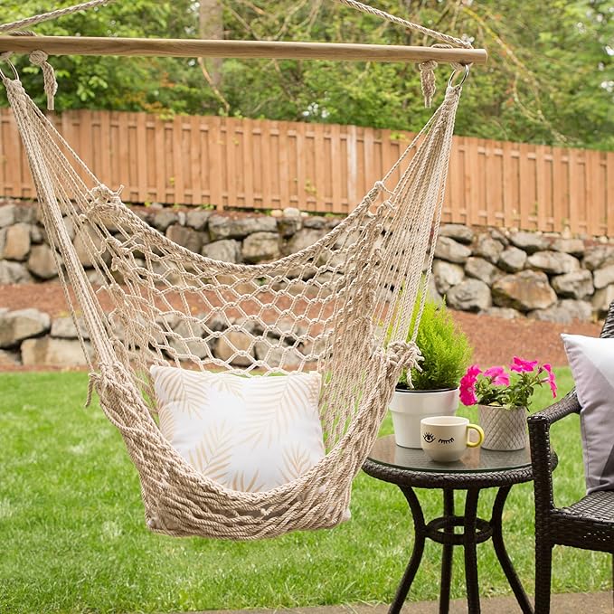 Zingz & Thingz Cozy Comfy Indoor/Outdoor Chair Hammock, 39.25x0.2x46, Cream