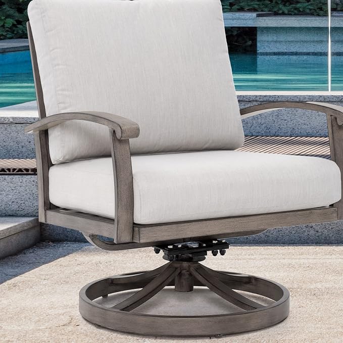 HAPPATIO 4 Piece Aluminum Patio Furniture Set, 4-Person Outdoor Swivel Chairs and Loveseat, All-Weather Outdoor Sectional Sofa with Comfortable Cushions and Coffee Table(Gray)