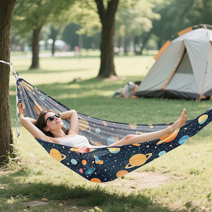 Camping Hammock Outdoor Hammocks for Outside Space Planet Cute Navy Beach Trees Portable Lightweight with Pockets Tree Straps Indoor