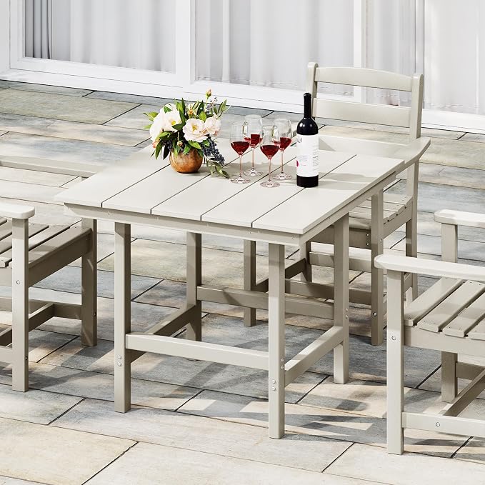 Costaelm Palms 5-Piece HDPE Outdoor Square Patio Dining Table Set with Armless Side Chairs, Sand
